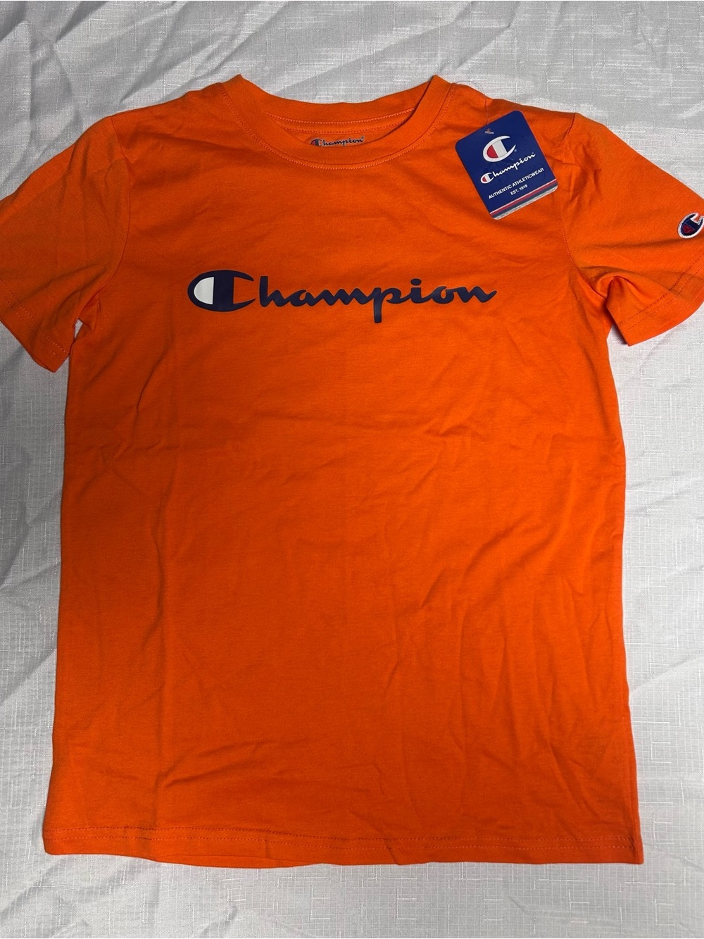 Orange Champion Soft Cotton Script Logo T-Shirt Boy’s Large